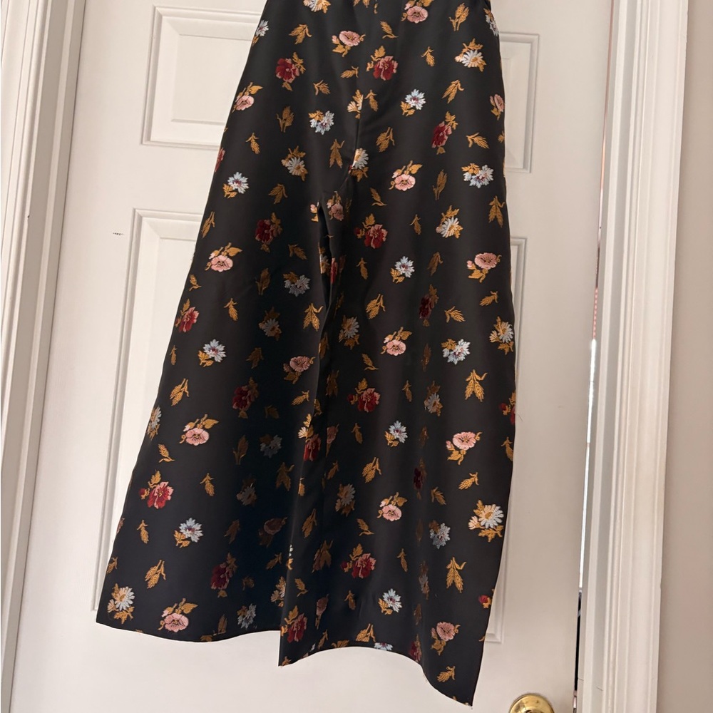 Anthropologie Maeve Black Floral Wide Leg Pants Sz L